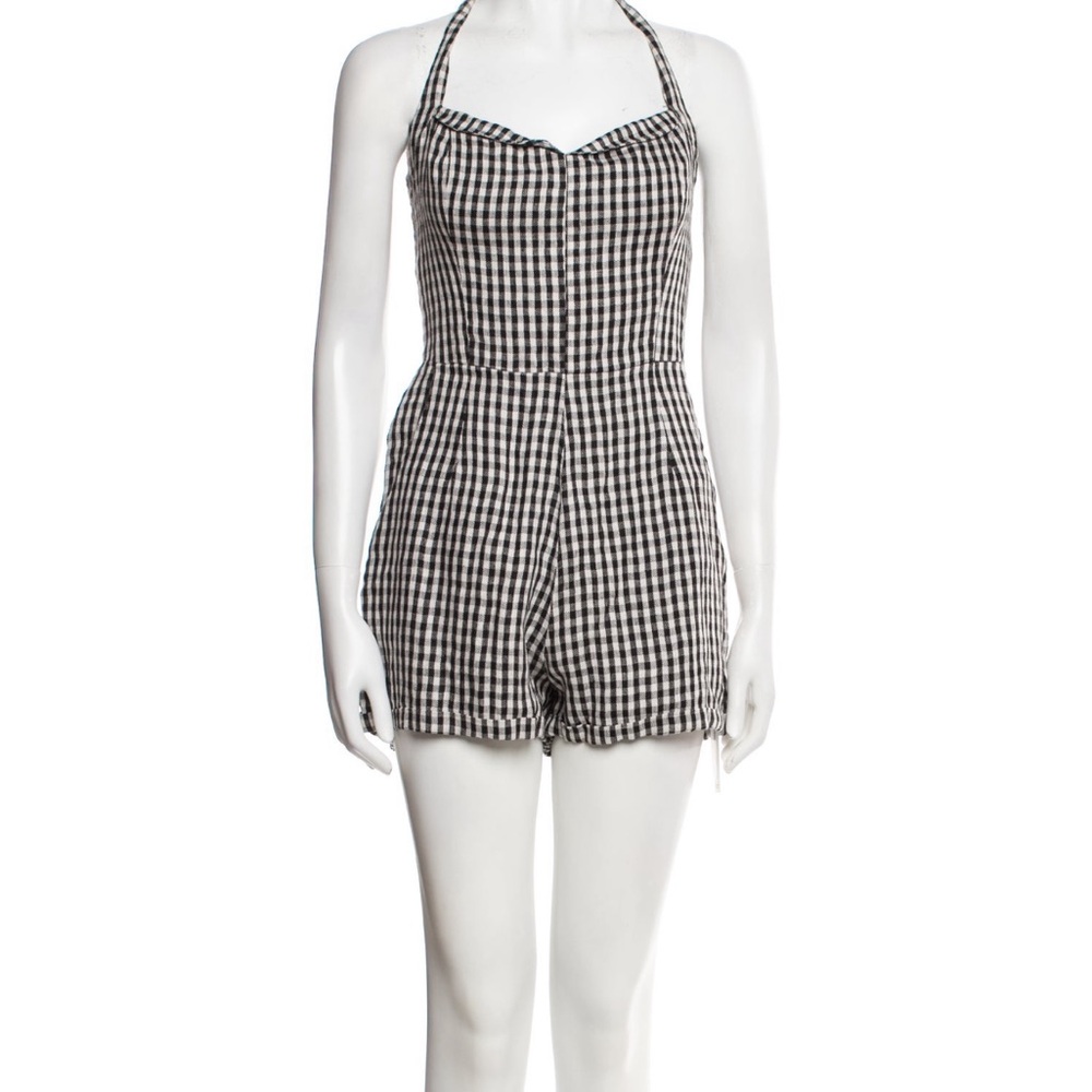 Reformation Black and White Jumpsuit with Halter Neckline